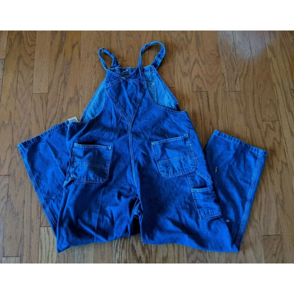 Carhartt Blue Denim Bib Overalls Straight Fit Men Size 42 x 30 Paint Stained